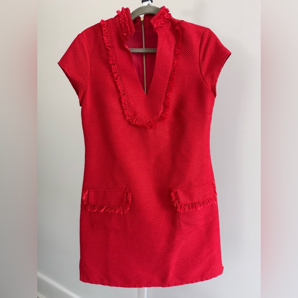 Sail to Sable Red Gold Ruffled Plunge Mini Dress